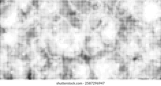 Grunge halftone gradient background. Faded grit noise texture. White and black sand wallpaper. Retro pixelated backdrop. Anime or manga style comic