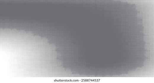 Grunge halftone gradient background. Faded grit noise texture. White and black sand wallpaper. Retro pixelated backdrop