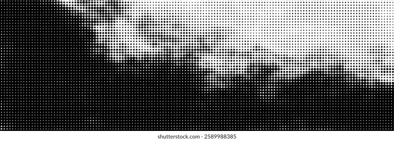 Grunge halftone gradient background. Faded grit noise texture. White and black sand wallpaper.
