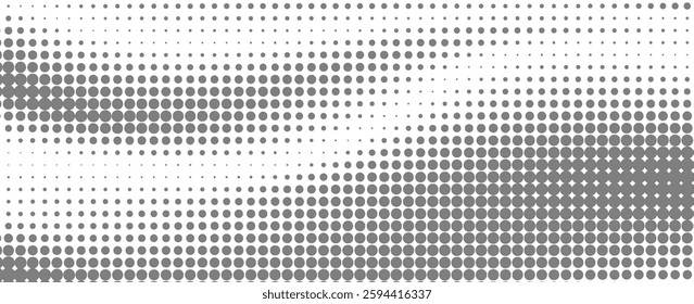 Grunge halftone gradient background. Faded grit noise texture. White and black sand wallpaper. Retro pixelated backdrop. Anime or manga style comic overlay. Vector