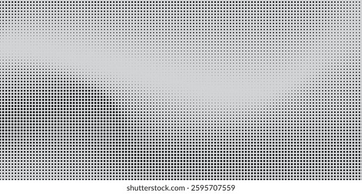 Grunge halftone gradient background. Faded grit noise texture. White and black sand wallpaper. Retro pixelated backdrop