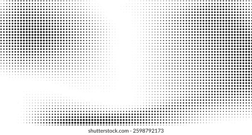 Grunge halftone gradient background. Faded grit noise texture. White and black sand wallpaper. Retro pixelated backdrop. Anime or manga style comic overlay. Vector graphic design textured template