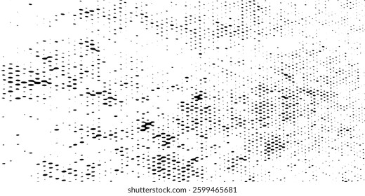 Grunge halftone gradient background. Faded grit noise texture. White and black sand wallpaper. Retro pixelated backdrop. Anime or manga style comic overlay. Vector graphic design textured template