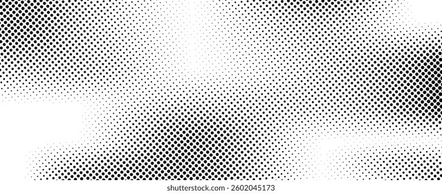 Grunge halftone gradient background. Faded grit noise texture. White and black sand wallpaper. Retro pixelated backdrop. Anime or manga style comic overlay. eps 10