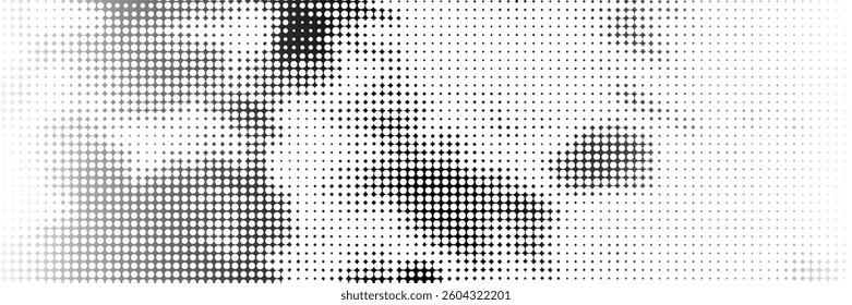 Grunge halftone gradient background. Faded grit noise texture. White and black sand wallpaper. Retro pixelated backdrop. Anime or manga style comic overlay.vector eps10