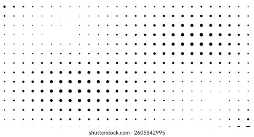 Grunge halftone gradient background. Faded grit noise texture. White and black sand wallpaper. Retro pixelated backdrop. Anime or manga style comic overlay. Vector graphic design textured template