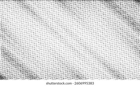 Grunge halftone gradient background. Faded grit noise texture. White and black sand wallpaper. Retro pixelated backdrop. Anime or manga style comic overlay. Vector graphic design textured template