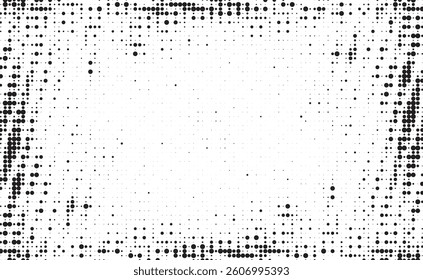 Grunge halftone gradient background. Faded grit noise texture. White and black sand wallpaper. Retro pixelated backdrop. Anime or manga style comic overlay. Vector graphic design textured template