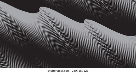 Grunge halftone gradient background. Faded grit noise texture. White and black sand wallpaper. Retro pixelated backdrop. Anime or manga style comic overlay. Vector graphic design textured template