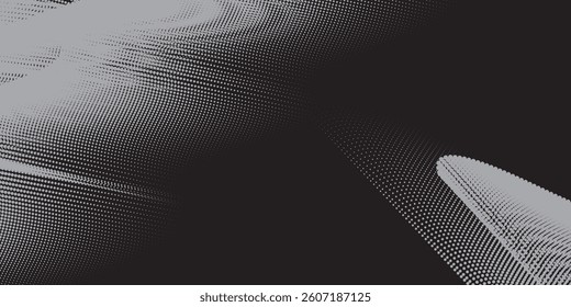 Grunge halftone gradient background. Faded grit noise texture. White and black sand wallpaper. Retro pixelated backdrop. Anime or manga style comic overlay. Vector graphic design textured template