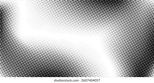 Grunge halftone gradient background. Faded grit noise texture. White and black sand style wallpaper. Retro pixelated backdrop. Anime or manga style comic overlay. Vector graphic design textured