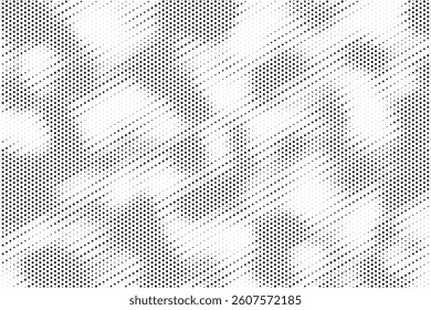 Grunge halftone gradient background. Faded grit noise texture. White and black sand wallpaper. Retro pixelated backdrop. Anime or manga style comic overlay. Vector graphic design textured template