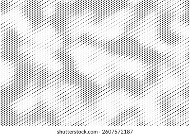 Grunge halftone gradient background. Faded grit noise texture. White and black sand wallpaper. Retro pixelated backdrop. Anime or manga style comic overlay. Vector graphic design textured template