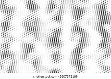 Grunge halftone gradient background. Faded grit noise texture. White and black sand wallpaper. Retro pixelated backdrop. Anime or manga style comic overlay. Vector graphic design textured template