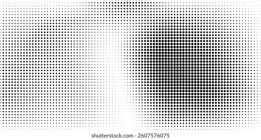 Grunge halftone gradient background. Faded grit noise texture. White and black sand wallpaper. Retro pixelated backdrop. Anime or manga style comic overlay. Vector graphic design textured template