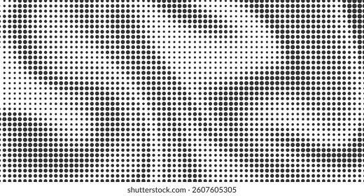 Grunge halftone gradient background. Faded grit noise texture. White and black sand wallpaper. Retro pixelated backdrop.