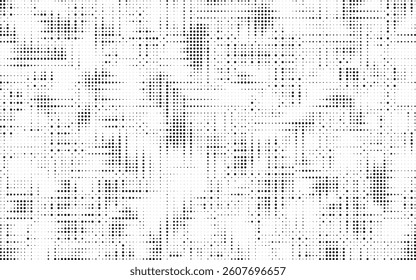 Grunge halftone gradient background. Faded grit noise texture. White and black sand wallpaper. Retro pixelated backdrop. Anime or manga style comic overlay. Vector graphic design textured template
