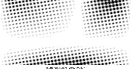 Grunge halftone gradient background. Faded grit noise texture. White and black sand wallpaper. Retro pixelated backdrop. Anime or manga style comic overlay style