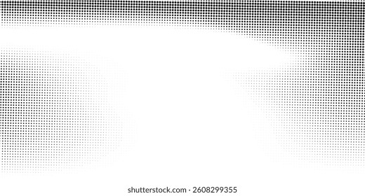 Grunge halftone gradient background. Faded grit noise texture. White and black sand wallpaper. Retro pixelated backdrop. Anime or manga style comic overlay. Vector graphic design textured template