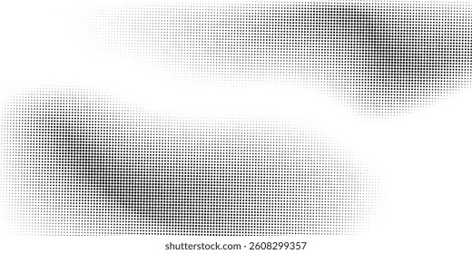 Grunge halftone gradient background. Faded grit noise texture. White and black sand wallpaper. Retro pixelated backdrop. Anime or manga style comic overlay. Vector graphic design textured template