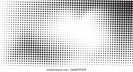 Grunge halftone gradient background. Faded grit noise texture. White and black sand wallpaper. Retro pixelated backdrop. Anime or manga style comic overlay. Vector graphic design textured template