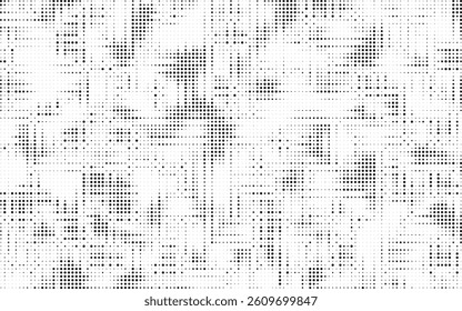 Grunge halftone gradient background. Faded grit noise texture. White and black sand wallpaper. Retro pixelated backdrop. Anime or manga style comic overlay. Vector graphic design textured template