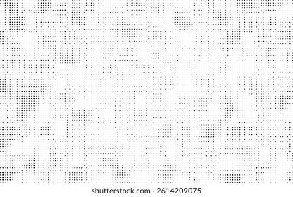 Grunge halftone gradient background. Faded grit noise texture. White and black sand wallpaper. Retro pixelated backdrop. Anime or manga style comic overlay. Vector graphic design textured template