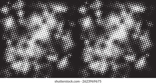 Plano de fundo gradiente de meio-tom do Grunge. Textura de ruído de grão desbotado. Papel de parede de areia branca e preta. Fundo retro pixelizado. Anime ou mangá estilo quadrinhos