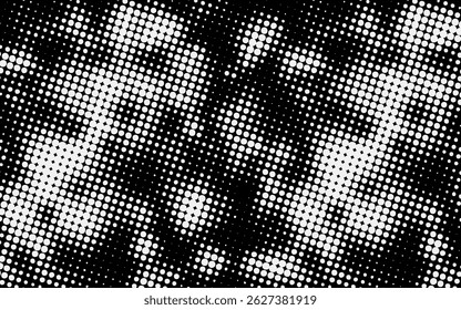 Plano de fundo gradiente de meio-tom do Grunge. Textura de ruído de grão desbotado. Papel de parede de areia branca e preta. Fundo retro pixelizado. Anime ou mangá estilo quadrinhos
