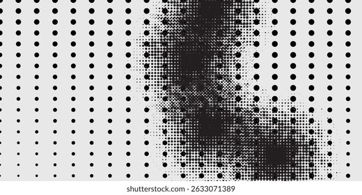 Grunge halftone gradient background. Faded grit noise texture. White and black sand wallpaper. Retro pixelated backdrop. good simple art