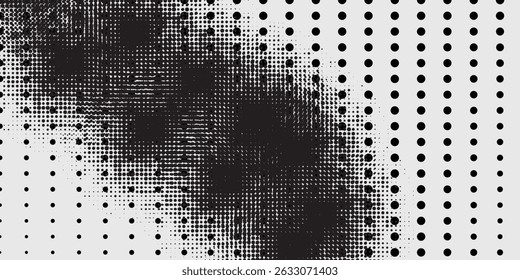 Grunge halftone gradient background. Faded grit noise texture. White and black sand wallpaper. Retro pixelated backdrop. good simple art