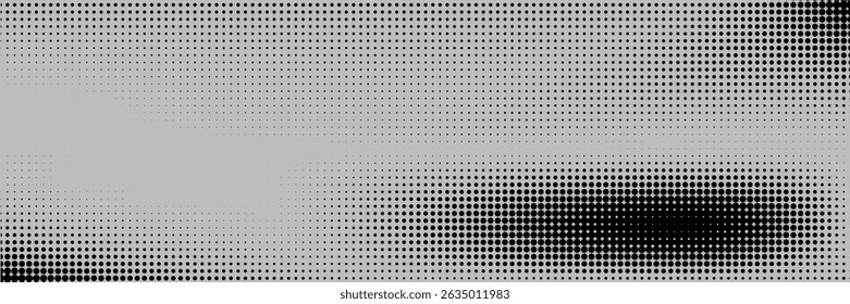 Grunge halftone gradient background. Faded grit noise texture. White and black sand wallpaper. Retro pixelated backdrop. Anime or manga style comic overlay. Vector graphic design textured template