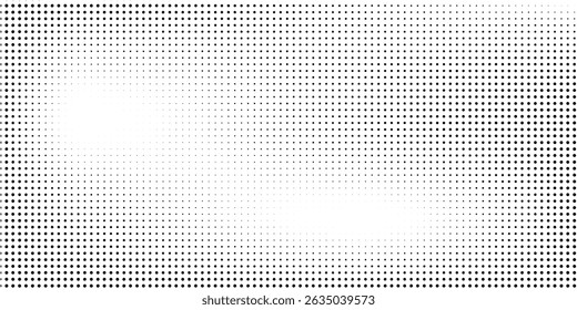 Grunge halftone gradient background. Faded grit noise texture. White and black sand wallpaper. Retro pixelated backdrop. Anime or manga style comic overlay. Vector graphic design textured template