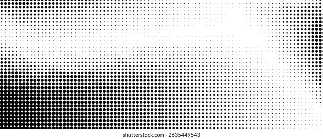 Grunge halftone gradient background. Faded grit noise texture. White and black sand wallpaper. Retro pixelated backdrop. Anime or manga style comic overlay. Vector graphic design textured template