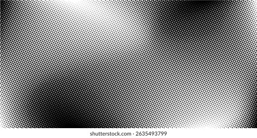 Grunge halftone gradient background. Faded grit noise texture. White and black sand wallpaper. Retro pixelated backdrop. Anime or manga style comic overlay. Vector graphic design textured template