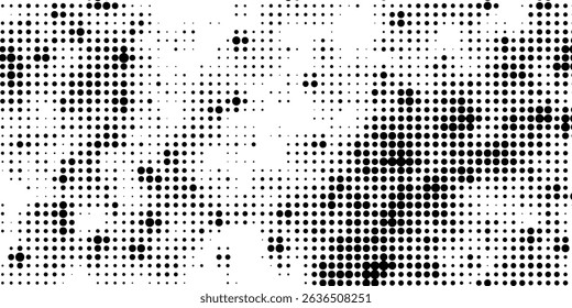 Grunge halftone gradient background. Faded grit noise texture. White and black sand wallpaper. Retro pixelated backdrop. Anime or manga style comic