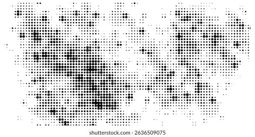 Grunge halftone gradient background. Faded grit noise texture. White and black sand wallpaper. Retro pixelated backdrop. Anime or manga style comic