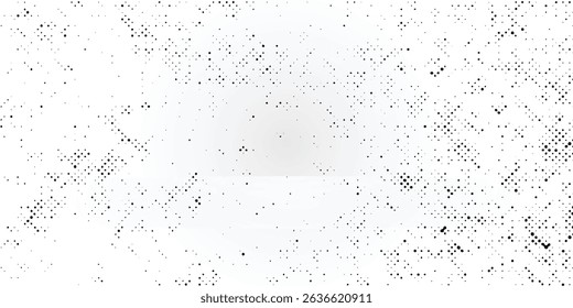 Grunge halftone gradient background. Faded grit noise texture. White and black sand wallpaper. Retro pixelated backdrop. Anime or manga style comic modern arts