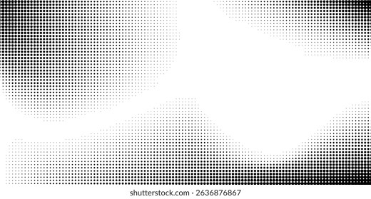 Grunge halftone gradient background. Faded grit noise texture. White and black sand wallpaper. Retro pixelated backdrop. Anime or manga style comic overlay. Vector graphic design textured template