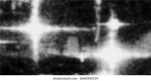Grunge halftone gradient background. Faded grit noise texture. White and black sandy wallpaper. Retro pixelated backdrop. Anime or manga style comic overlay