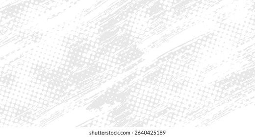 Grunge halftone gradient background. Faded grit noise texture. White and black sand wallpaper. Retro pixelated backdrop. Anime or manga style comic overlay. Vector graphic design textured template
