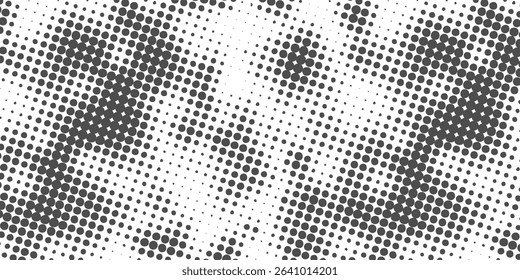 Grunge halftone gradient background. Faded grit noise texture. White and black sand wallpaper. Retro pixelated backdrop. Anime or manga style comic overlay. Vector graphic design textured template