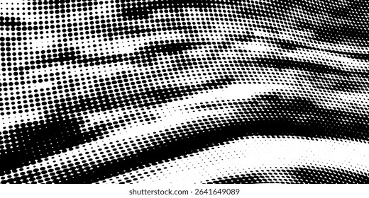 Grunge halftone gradient background. Faded grit noise texture. White and black sand wallpaper. Retro pixelated backdrop. Anime or manga style comic overlay. Vector graphic design textured template