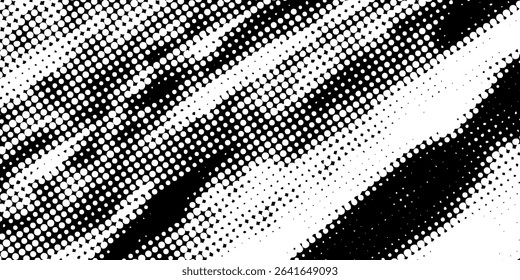 Grunge halftone gradient background. Faded grit noise texture. White and black sand wallpaper. Retro pixelated backdrop. Anime or manga style comic overlay. Vector graphic design textured template