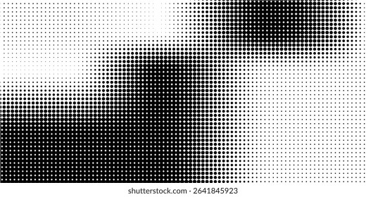 Grunge halftone gradient background. Faded grit noise texture. White and black sand wallpaper. Retro pixelated backdrop. Anime or manga style comic overlay. Vector graphic design textured template