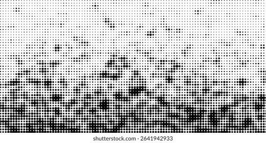 Grunge halftone gradient background. Faded grit noise texture. White and black sand wallpaper. Retro pixelated backdrop. Anime or manga style comic overlay. graphic design textured template. eps10