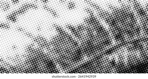 Grunge halftone gradient background. Faded grit noise texture. White and black sand wallpaper. Retro pixelated backdrop. Anime or manga style comic overlay. graphic design textured template
