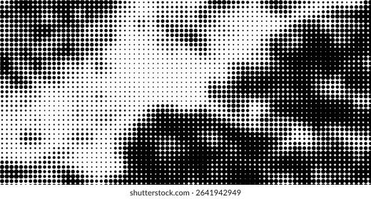 Grunge halftone gradient background. Faded grit noise texture. White and black sand wallpaper. Retro pixelated backdrop. Anime or manga style comic overlay. modern. eps10