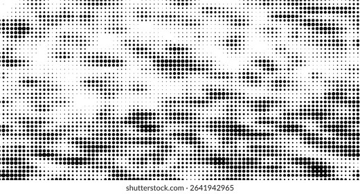 Grunge halftone gradient background. Faded grit noise texture. White and black sand wallpaper. Retro pixelated backdrop. Anime or manga style comic overlay. Vector graphic design textured template