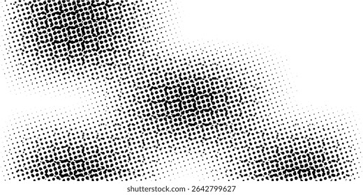 Plano de fundo gradiente de meio-tom do Grunge. Textura de ruído de grão pontilhado desbotado. Papel de parede de areia rasterizada preto e branco. Tela de fundo de bitmap pixelizado retrô. Anime envelhecido ou mangá sobreposição de grãos cômicos. Vetor
